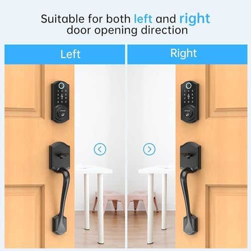SMONET Smart Lock for Front Door, Keyless Entry Door Lock with Handle Set, Fingerprint Digital Keypad Deadbolt with App Control, Bluetooth Smart Lock, Auto Lock, Alexa Compatible, Black