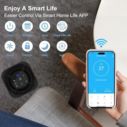 DAYETTE Air Purifier for Home Bedroom Up to 2200 Ft², H14 True HEPA Filter