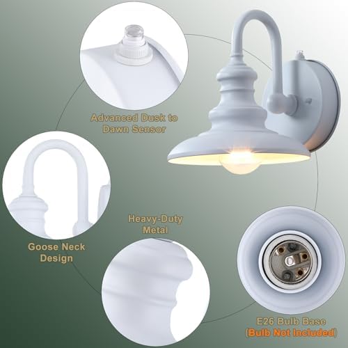 LONEDRUID Dusk to Dawn Sensor Outdoor Gooseneck Barn Light Fixture White