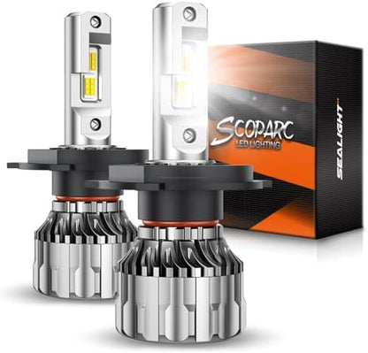 SEALIGHT H4 LED Bulbs, 70000LM Super Bright, 6500K Cool White H4 Bulbs with 15,000RPM Turbo Cooling Fan, 10-Year Lifespan, Pack of 2
