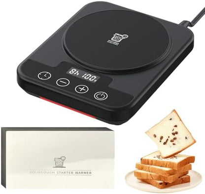 Sourdough Starter Warmer Mat, 12H Timer Warming Heating Pad, Precise 1°F Thermostat Control (70-100°F), Smart Memory Warming On/Off, Fits Jars Up to 40oz, Perfect for Home Baking (Black)