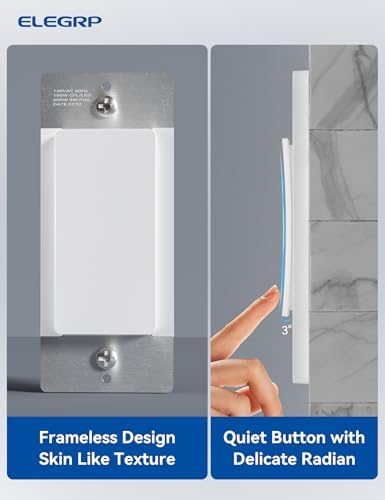 ELEGRP Smart Light Switch, 2.4GHz Wi-Fi Light Switch Compatible with Alexa & Google Assistant, Neutral Wire Required, APP Control and Timer Schedule, UL Certified,Single Pole, White, 1 Pack