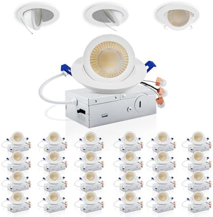 Adetu 3 Inch Gimbal LED Recessed Light, 5CCT, 7W=65W, 798LM, 24 Pack