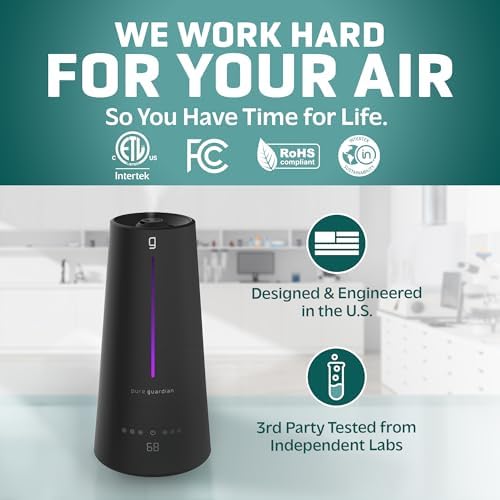 PureGuardian 1.5 Gal Ultrasonic Warm & Cool Mist Humidifier with UV-C Light, IntelliSense Humidistat, 90-Hr Runtime, for Large Rooms up to 540 Sq. Ft., Black, H5665B