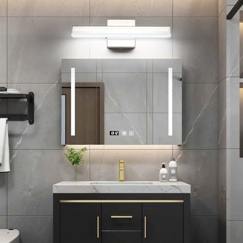 SineRise LED Modern Bathroom Vanity Light Fixtures (16-Inch, 3000K/4000K/6000K, Dimmable), Chrome Modern Acrylic Bathroom Wall Lighting Fixtures Over Mirror