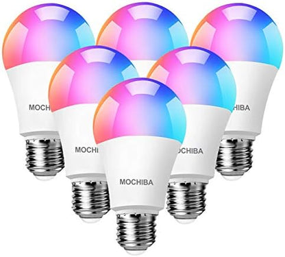 Smart WiFi LED Light Bulbs, Compatible with Alexa and Google Home Assistant, Music Sync Multi Color Changing Bulb, A19 E26 10W 900LM (80W Equivalent), 6-Pack, White, MKA19