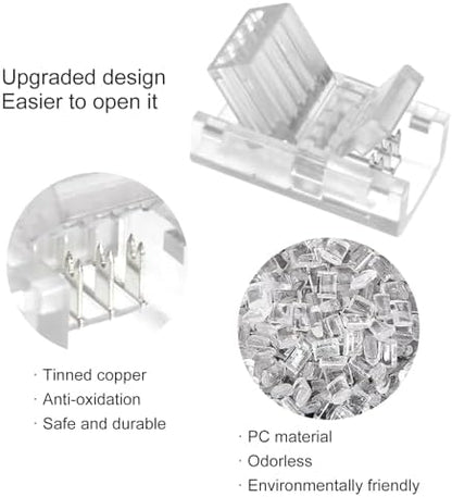 RGBZONE 10Pcs 8mm 4 Pin LED Strip Connectors and 32.8ft 4 Pin RGB Extension Cable Strip to Wire Quick Connection for Waterproof or Non-Waterproof 8mm Wide SMD RGB 5050 LED Strip Lights(IP20/IP65)