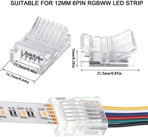 Flutesan 20 Pcs 6 Pin 12 mm LED Strip Connector RGB Lights