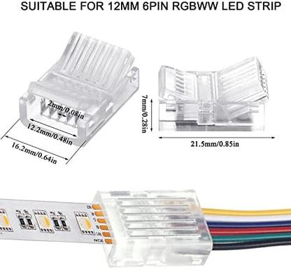 Flutesan 20 Pcs 6 Pin 12 mm LED Strip Connector RGB Lights