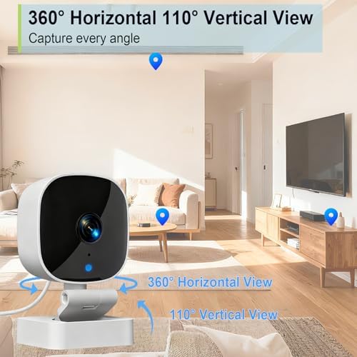 Security Camera Indoor, 2K HD WiFi Cameras for Home Security, Pet/Dog/Baby Camera Monitor with Phone app, 2-Way Audio, Night Vision, 24/7 SD Card Storage, Compatible with iOS & Android(2.4G Only)