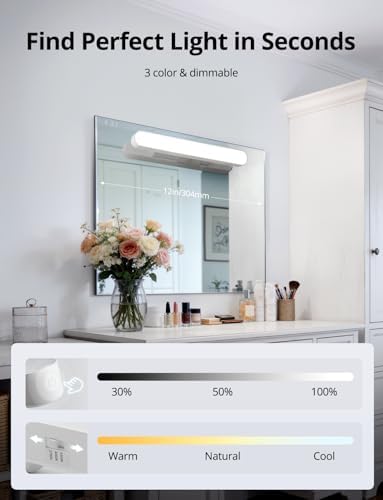 Combuh Rechargeable Makeup Light Bar LED Stick on Vanity Lighting for Mirror, 11Inch Super Bright 14 Days Long Last Battery Operated Wireless Attachable Wall Lamp for Bathroom Dresser Counter