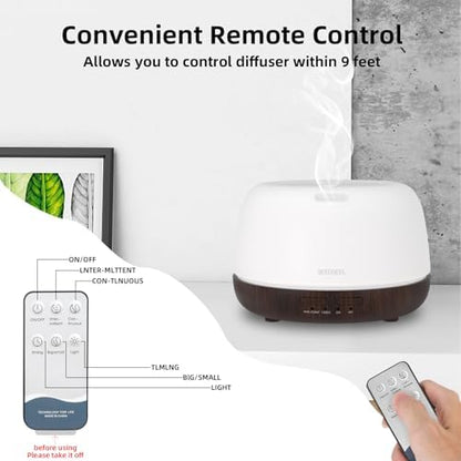 SEEDSEEL 300ML Essential Oil Diffuser, Small Aromatherapy Diffuser with Remote Control, 7-Color LED Light,4 Timer, Quiet,Auto-Off, Easy to Use,for Home,Bedroom,Office