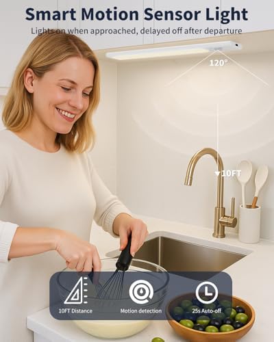 Under Cabinet Lighting, 12 Inch Motion Sensor Light Indoor, 1800mAh USB Rechargeable Closet Light, 3 Color Temperature Operable LED Lights, Can Be Used for Wardrobes, Cabinets, Stairs (3 Pack)