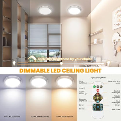 SunRider 2-Pack Rechargeable Motion Sensor LED Ceiling Lights with Remote