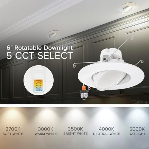 Maxxima 5" & 6" Rotatable LED Retrofit Downlight Gimbal, 1100 Lumens, 5 CCT