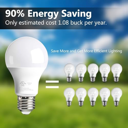 dalattin 6 Pack LED Bulbs Daylight White 5000K, 60 Watt Equivalent A19 Standard Bulbs, E26 Base, 800 LM, Efficient 9W Energy Saving, Non-Dimmable, 80+ CRI, 120V, UL Listed, for Living Room, Office