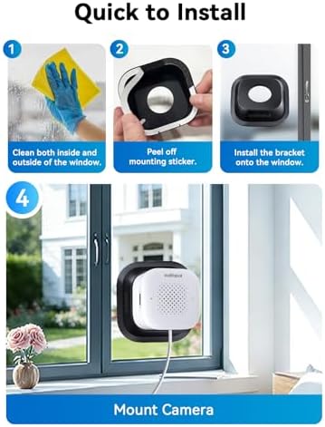 Outinput 3MP 2K No Drill Window Security Camera, 2.4G&5GHz Surveillance Camera with Adjustable View Angle Mount, AI Color Night Vision, Person and Motion Detection, 24/7 Recording, Anti-Glare (2-Pack)