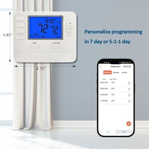 Smart WiFi Thermostat for Home with App Remote Control, Advanced Programmable Regulator for Ultimate Comfort, Supporting 7-Day, 5-1-1 Day, or Non-Programmable Modes.