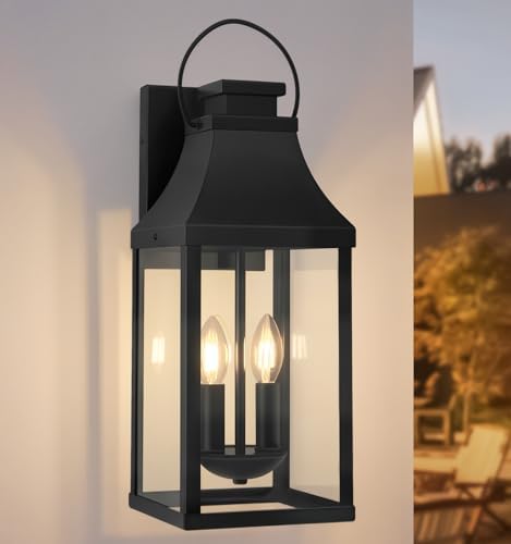 20'' 1 Pack Outdoor Wall Sconce Light, Large Black Exterior Wall Lantern