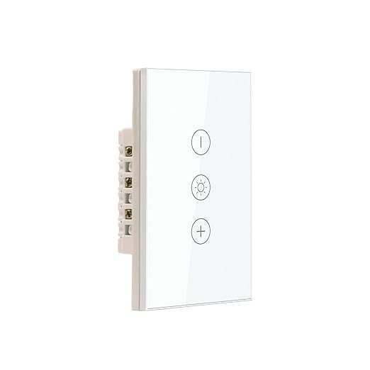 Smart Dimmer Switch 4.65 X 2.83 X 1.34 Inches,Neutral Wire Required,2.4GHz WiFi Dimmer Light Switch,Tempered Glass Panel,Work with Tuya/Smart Life,White WiFi Dimmer