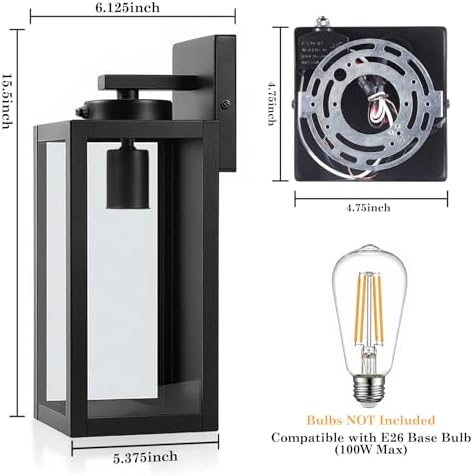 BesLowe 15" Large Upgraded Dusk to Dawn Outdoor Wall Lights, Matte Black