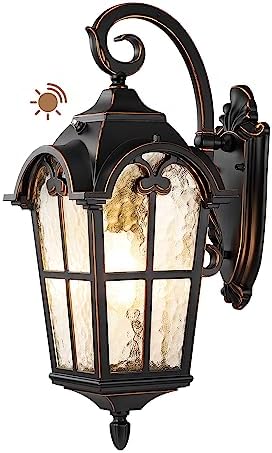 EDISHINE Dusk to Dawn Outdoor Wall Lights, 20.4" Large Size Exterior Lantern Fixture, Porch Lights Wall Mount, Roman Wall Lamp, Waterproof Outside Wall Sconce for Front Door Garage, Black