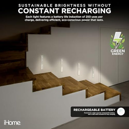 iHome Rechargeable Auto Sensing Light Bars, Motion Sensor, Dimmable, Auto/Always-On Modes, Easy Installation (4-Pack LED Light Bar)