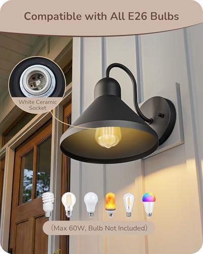 EDISHINE 8IN Gooseneck Barn Outdoor Wall Light, Farmhouse Porch Light