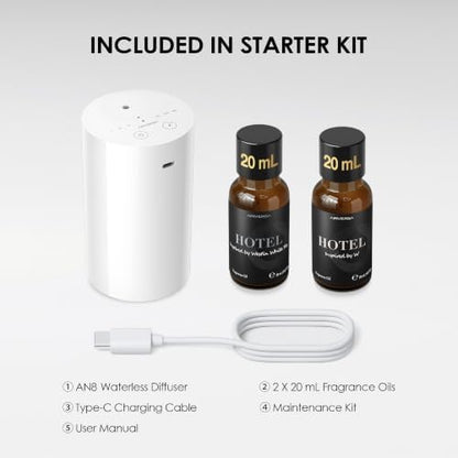Airversa AN8 Waterless Essential Oil Diffuser Starter Kit, White