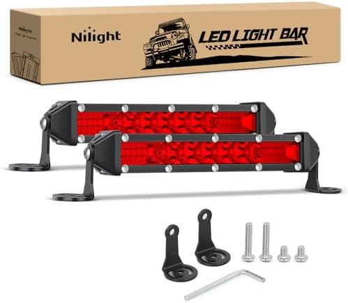 Nilight Slim LED Light Bar 2 PCS Red 7 Inch Single Row 16 LEDs