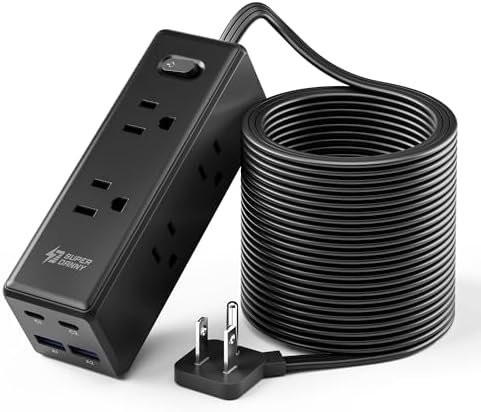 SUPERDANNY 20Ft Extension Cord with Multiple Outlets, Flat Plug Power Strip