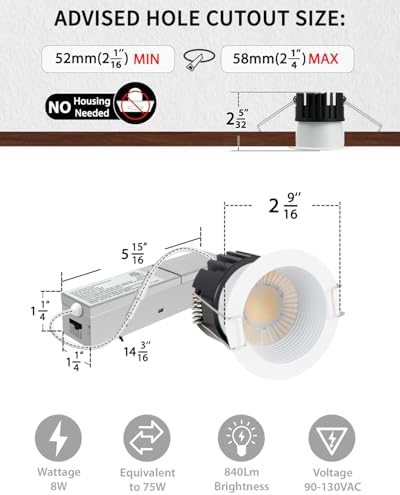 Adetu 6 Pack 2 Inch 5CCT Anti-Glare LED Downlight, Recessed Ceiling Light