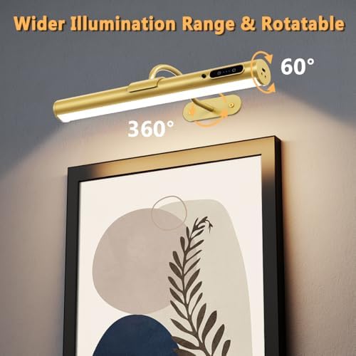 Hapfish Picture Lights for Wall Battery Operated,Wireless Art Light - Gold