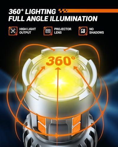 SEALIGHT 7443 7440 LED Bulb Amber Turn Signal Lights, T20 7441 7444 992 W21W LED Light Bulb with Projector Len and Need Extra Load Resistor, Includes Additional Decoders, Pack of 2