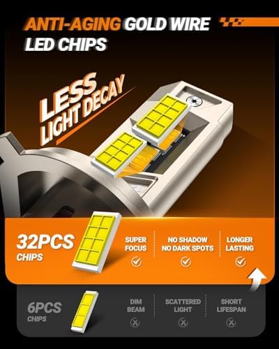 SEALIGHT H4 LED Bulbs, 66000LM 10X Brighter S6 Pro HB2 Fog Bulb with 32 Lighting Chips, 80,000hrs+ Lifespan 9003 Drving Light, 6500K White, Plug n Play, for Powersports ATV, Vehicle, Pack of 2