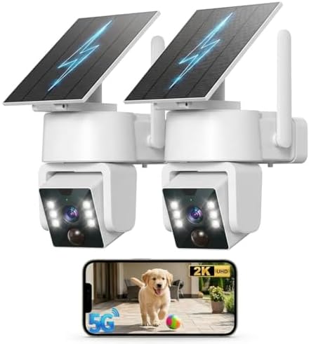 5G & 2.4G Wi-Fi Outdoor Camera Wireless,Solar Security Cameras Wireless Outdoor, 2K 360° PTZ Camera, Solar/Battery Powered, PIR Human Detection, Color Night Vision,Two-Way Voice Calling