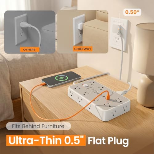 10 FT Surge Protector Power Strip with 6 USB, 16 Outlets, 2400J