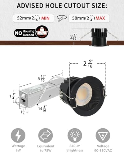 Adetu 6 Pack 2 Inch Black Anti-Glare LED Downlight, Recessed Ceiling Light