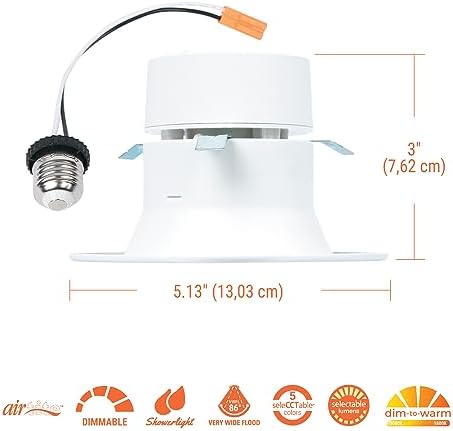 HALO RL 4 inch LED Recessed Light Retrofit Selectable CCT 2700K 3000K 3500K 4000K 5000K Dimmable Dim to Warm 600/900 Lumens Wet Location Indoor Outdoor Ceiling Downlight RL4LS9FSD2W1EWH (Pack of 4)