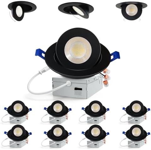 Adetu 4 inch Black Gimbal LED Recessed Light, 5CCT, 10W=95W, 982LM, 8 Pack