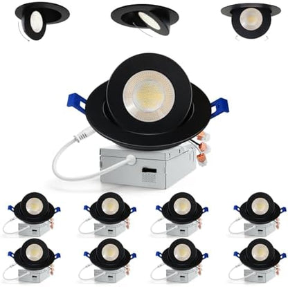 Adetu 4 inch Black Gimbal LED Recessed Light, 5CCT, 10W=95W, 982LM, 8 Pack