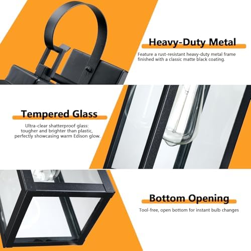 17" Large Outdoor Wall Lights for House 2-Pack, Matte Black