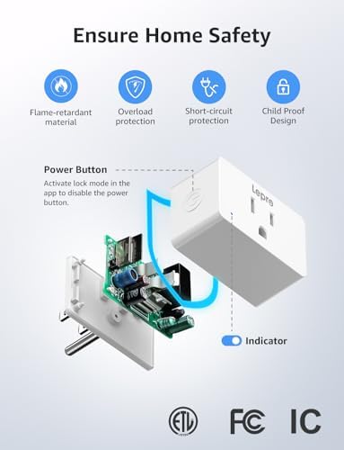 Lepro P1 Smart Plug Mini 15A, Smart Home Wi-Fi Outlet Plug, Compatible with Alexa & Google Assistant, APP Control, Safety Lock, Timer & Group Controller, 2.4G WiFi Only, UL & FCC Certified, 2 Pack