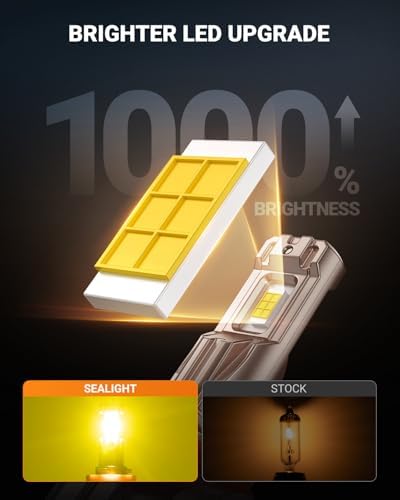 SEALIGHT H11/H16/H8 Yellow LED Fog Light Bulbs, 18000LM 3500K Yellow-2 Pack