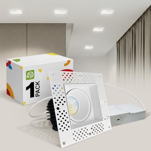 ASD 4 Inch Trimless LED Recessed Ceiling Light Fixture, Mud-in Canless Downlight with Junction Box, 5CCT Selectable 2700K-5000K, 15W 1090 Lumens, CRI90+, Anti-Glare, Dimmable, IC & Wet Rated, ETL