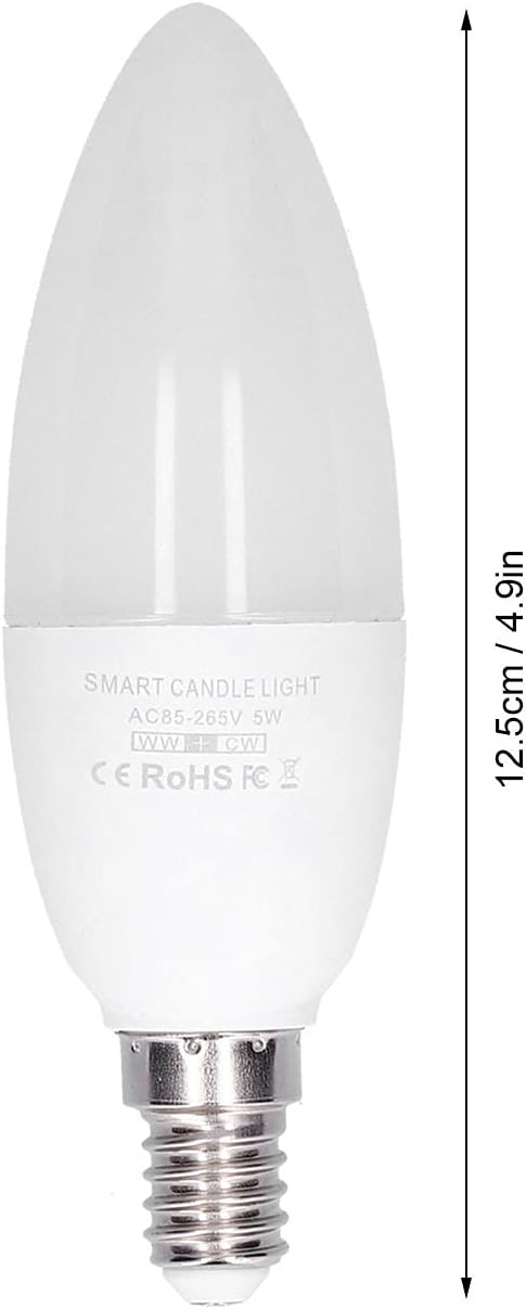 FTVOGUE LED Candelabra Bulbs 5W E14 AC 85V-265V Smart Lamp Bulb APP Remote Control, Bulb