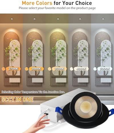 Adetu 4 Pack 2 inch 5CCT Black LED Gimbal Recessed Light, 5W=50W 550LM,120V