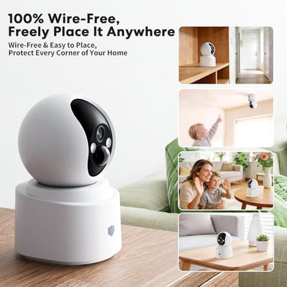 Noonkey Wireless Surveillance Cam Indoor, 4MP HD Battery-Powered Camera with 6000mAh Battery, 5G&2.4G WiFi6, AI Motion Detection, 2-Way Audio, Color Night Vision for Home Security/Baby/Pet, 3K/2-Pack