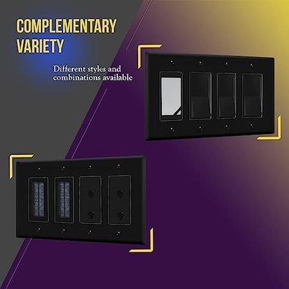 ENERLITES 4-Gang Black Mid-Size Decorator Switch Outlet Wall Plate Cover