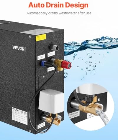 VEVOR Steam Generator, 4 kW Steam Shower System with Controller for Home Sauna & Spa, Commercial Auto Drain Kit with Overheat, Dry-Run & Overpressure Protection, 10min to 24h Timer, Black